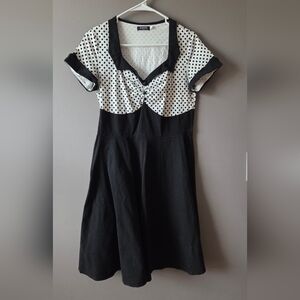 Acevog Womens Dress Retro Polka Dot Swing Cap Sleeve Black White Size Large